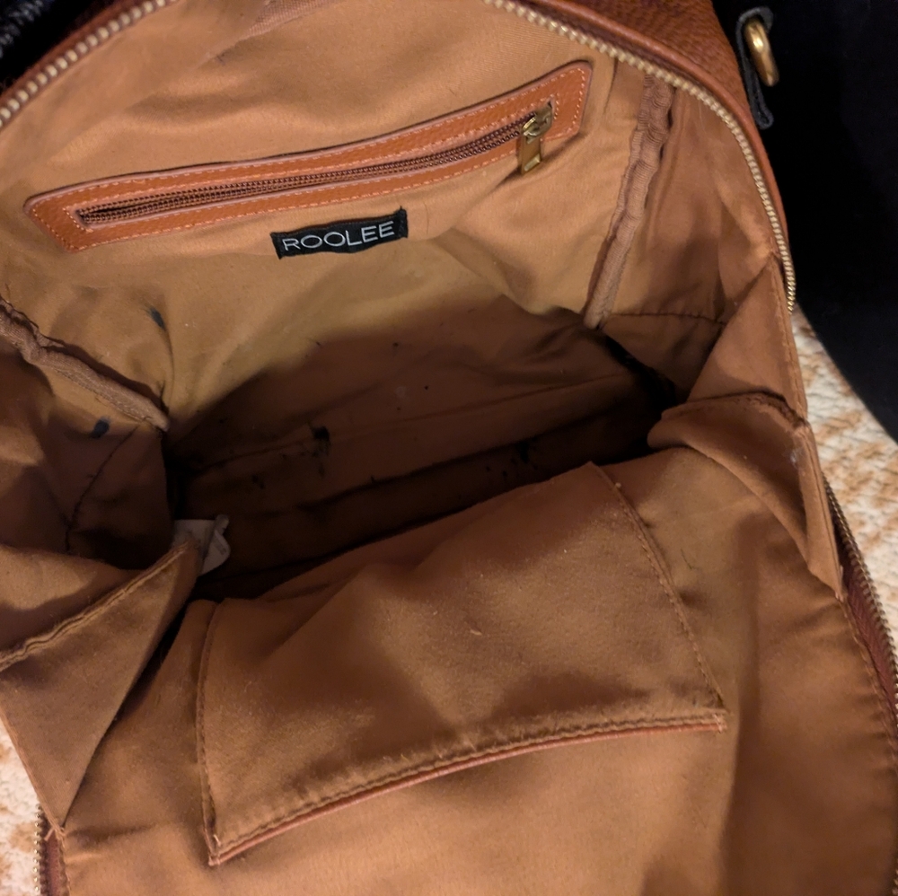 Roolee Caramel Leather Front Zip Backpack Purse - Picture 11 of 16